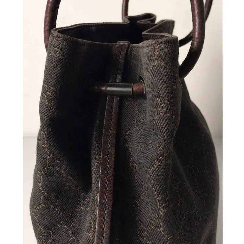 GUCCI グッチ GGキャンバス レザーロープトートバッグ ダークブラウン