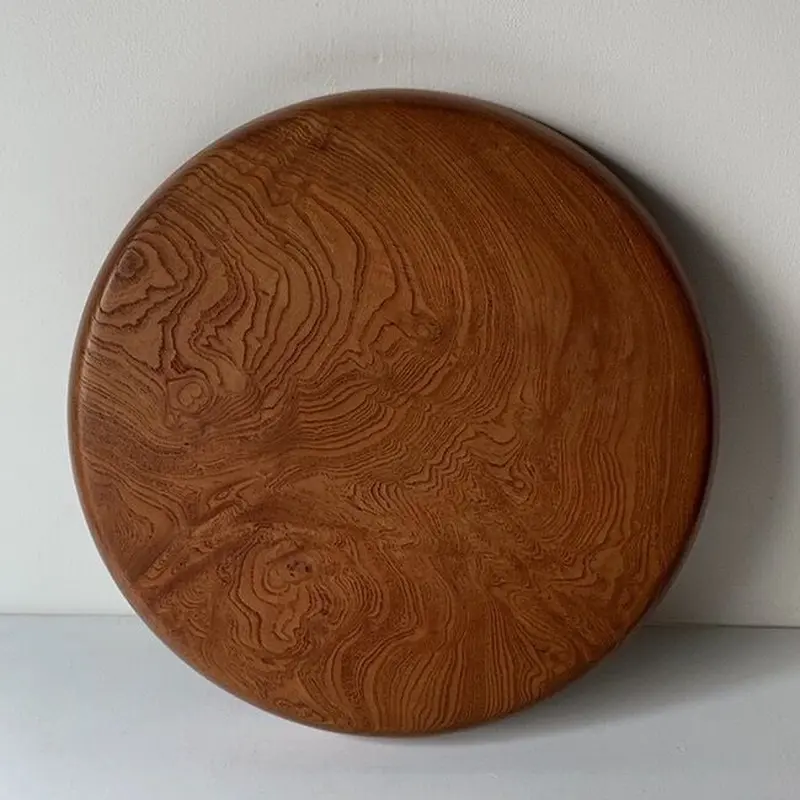 欅 くり抜き 丸盆 玉杢部木目 木製トレー約37cm 大きめサイズ感,浅めの