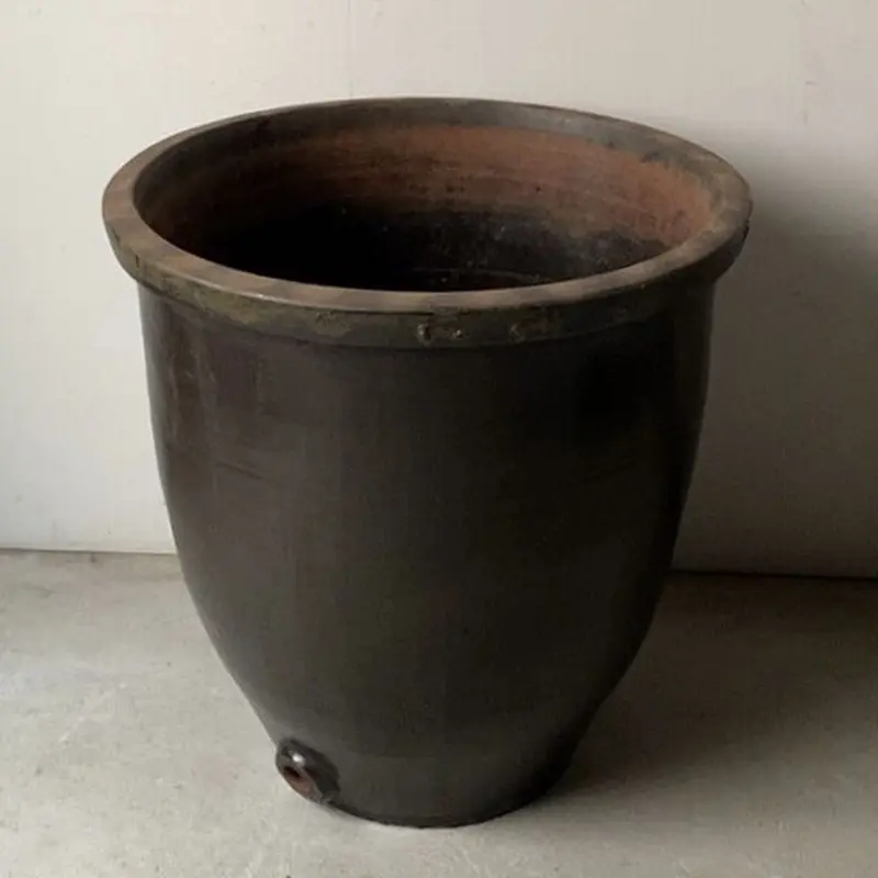 古いピータン甕 壺 花鳥図 楕円形 高さ約28㎝ 直径約71x60㎝ 大甕 