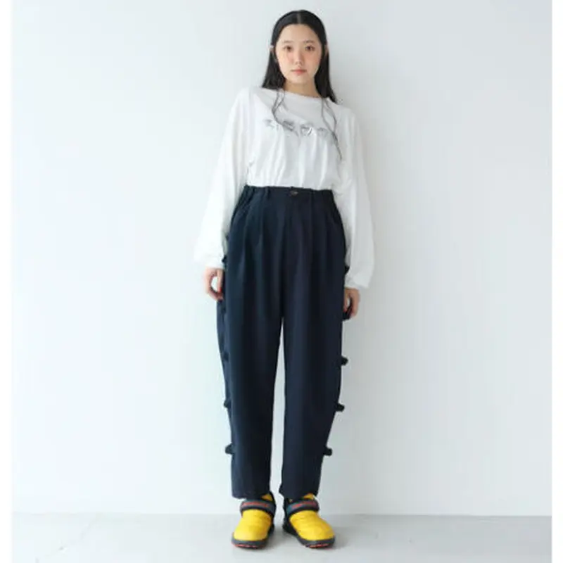 youmolaugh ハイウエストタックワイドPT GRN ユーモラフ