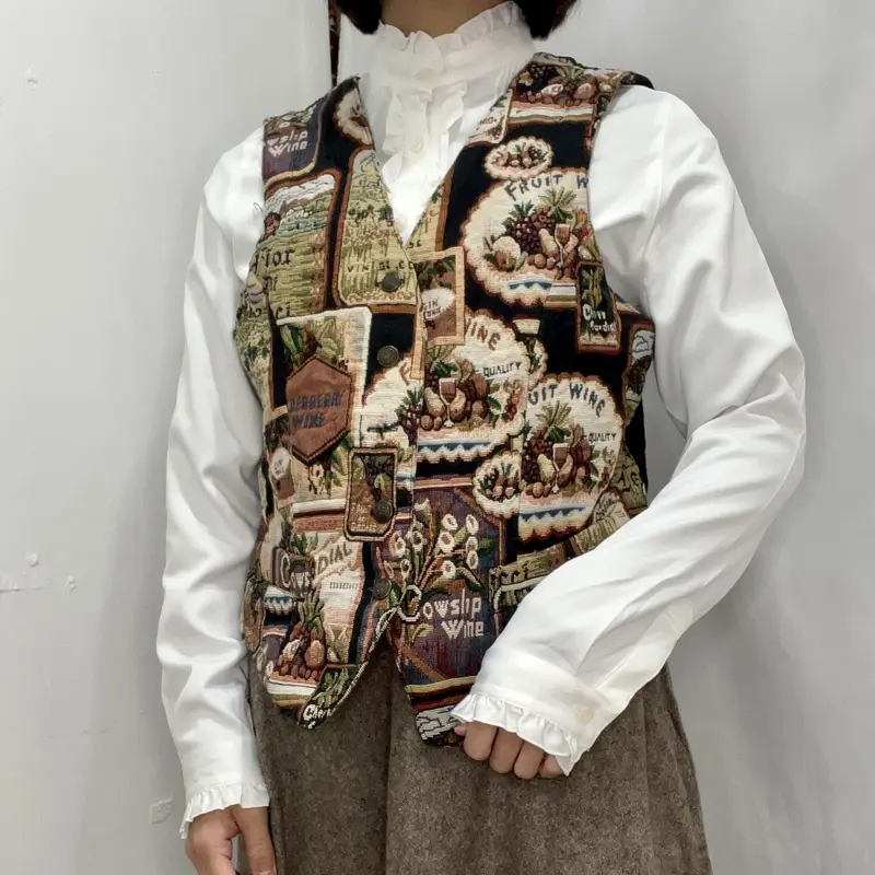 即納-96時間限定 90s USA製 ゴブラン織 ベスト 車柄 シティ柄