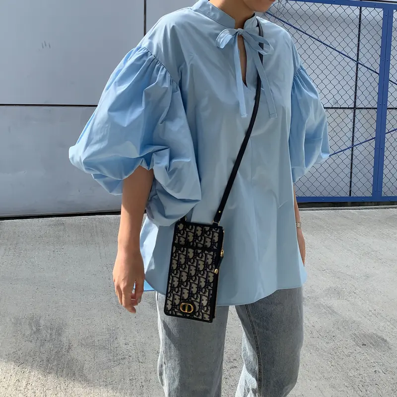 2022新生活 【完売商品】MYlNE 細リボンバルーンスリーブブラウス