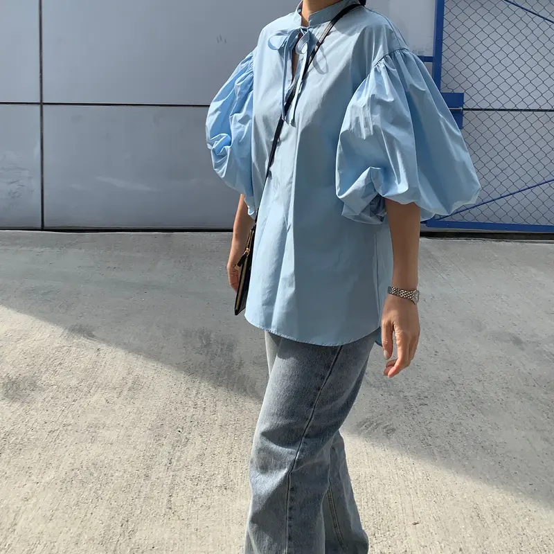 2022新生活 【完売商品】MYlNE 細リボンバルーンスリーブブラウス