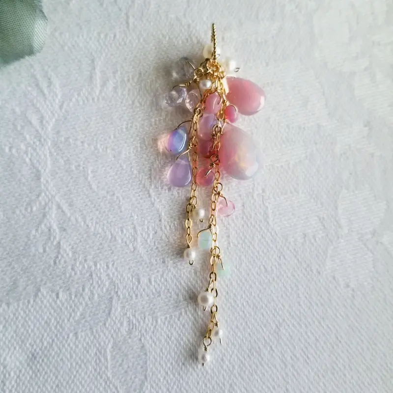 在庫限り - 天然石チャーム 高品質(ハーキマーダイヤモンド) ピアス