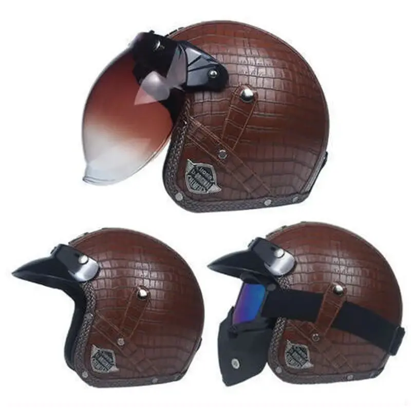 レザー ヘルメット 茶 アメリカン カフェレーサージェットヘルメット