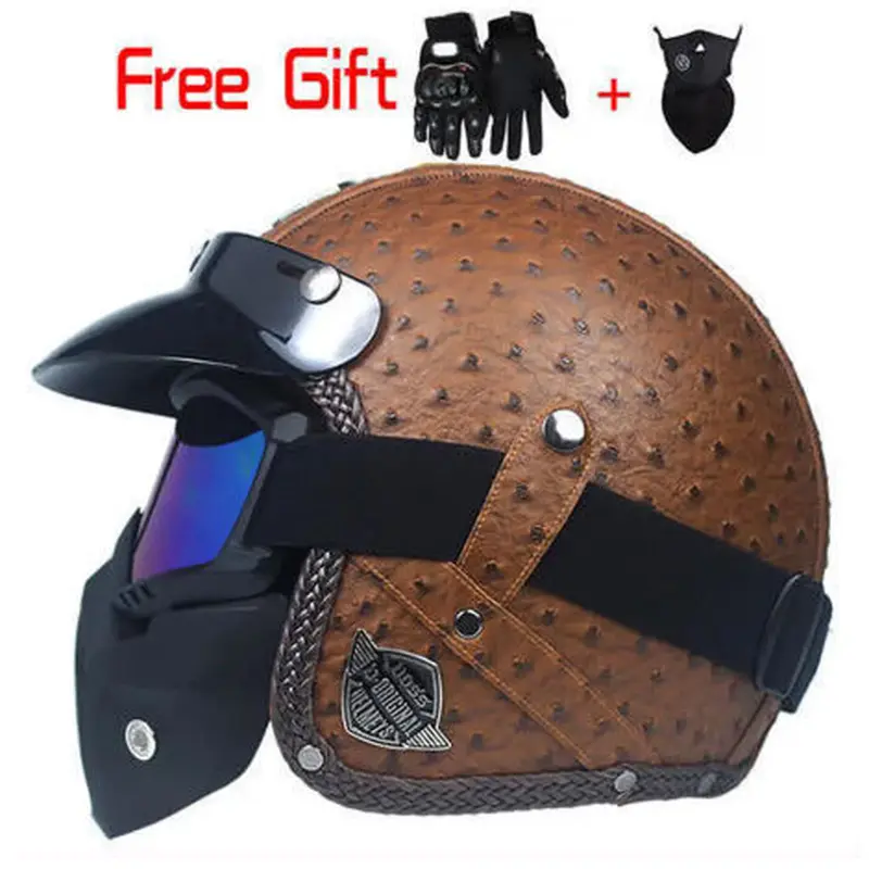 レザー ヘルメット 茶 アメリカン カフェレーサージェットヘルメット