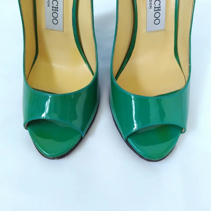 JIMMY CHOO【ジミーチュウ】バイカラー ウエッジソール パンプス 青緑