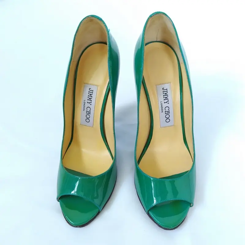 JIMMY CHOO【ジミーチュウ】バイカラー ウエッジソール パンプス 青緑