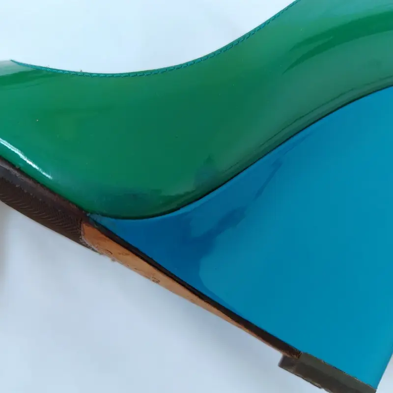 JIMMY CHOO【ジミーチュウ】バイカラー ウエッジソール パンプス 青緑