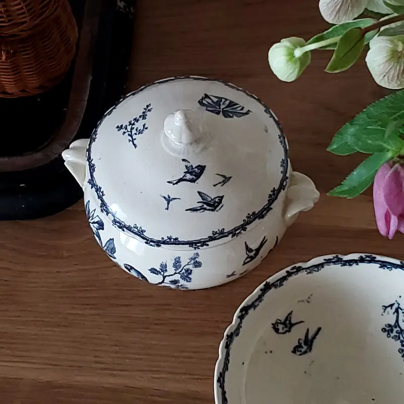 フランスアンティーク ディネット 小鳥のスーピエール＆プレート