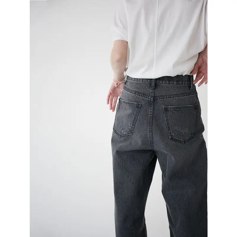YENN 】HIGH RISE TUCK WIDE DENIM PT GRAY | sel...