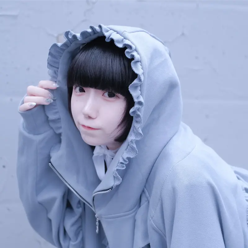 11月納]フリルハイネックパーカー<blue gray> | satoi