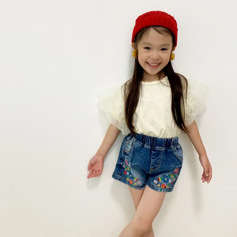 kids☻花柄刺繍デザインデニムショートパンツ #603 | smilekids888