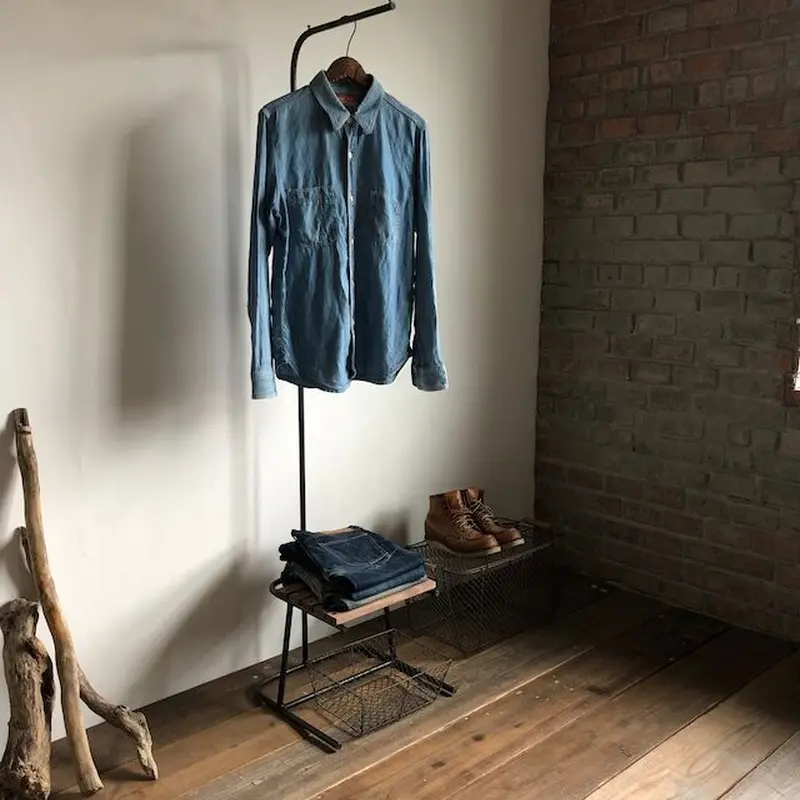 数量限定 F1-IWO-B ハンガーラック アイアン 木製 棚板付 シンプル