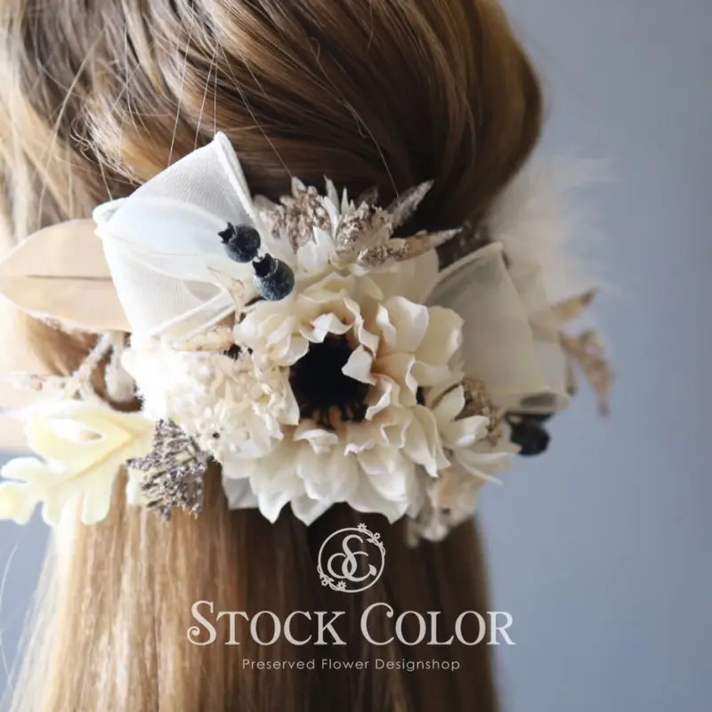 アネモネとオーガンジーリボンのヘッドドレス/ヘアアクセサリー