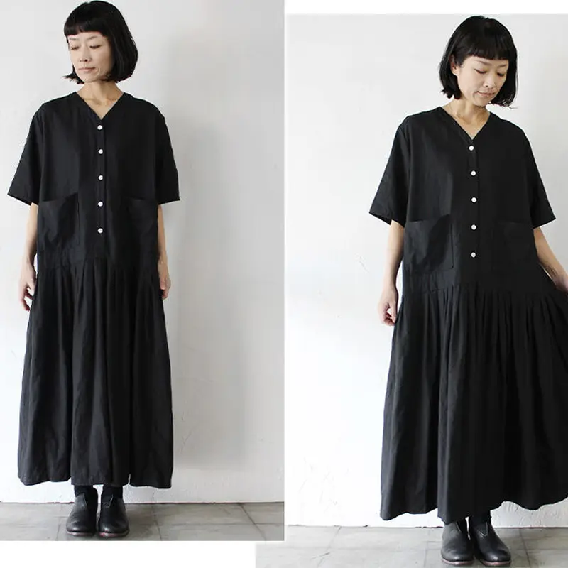 homspunホームスパン コットンリネンローウェストタックワンピース