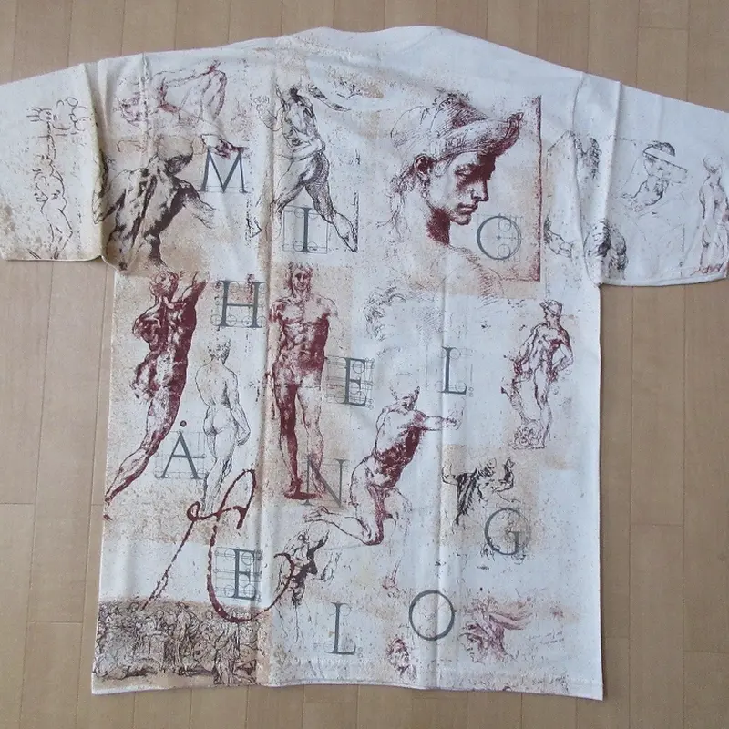 ミケランジェロ デッサン スケッチ 総柄 Tシャツ L Michelangelo 彫刻