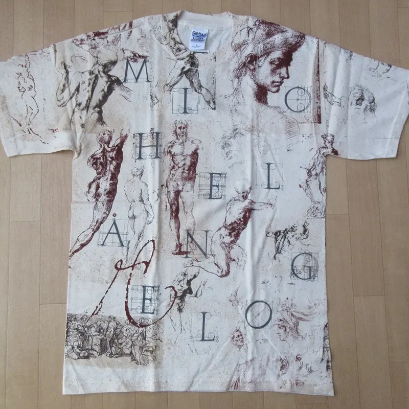 ミケランジェロ デッサン スケッチ 総柄 Tシャツ M Michelangelo彫刻