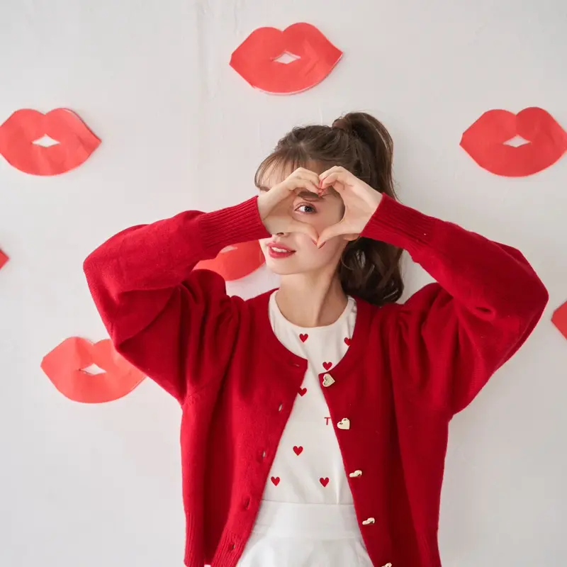 TreatÜrself Heart melt cardigan red treat ürself heart pearl button cardigan