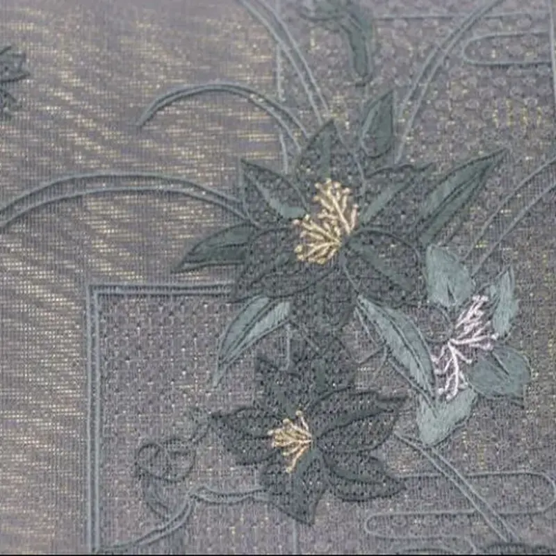 夏用】汕頭刺繍 お太鼓柄 グリーン地に短冊に花 | 和ノ藤リユース