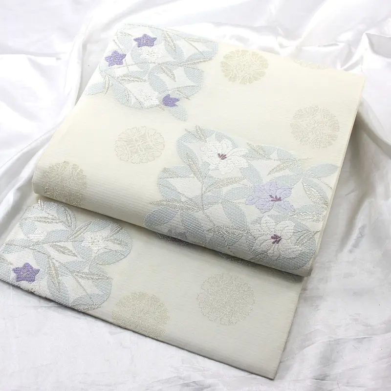 B1948】【夏帯】紫の花刺繍 パールトーン加工 | 和ノ藤リユース