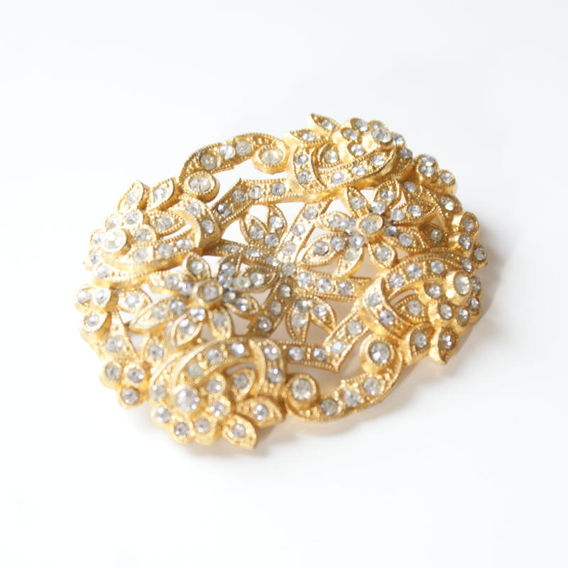 取寄商品 アンティーク ブローチ フィグリー ラインストーン エナメル