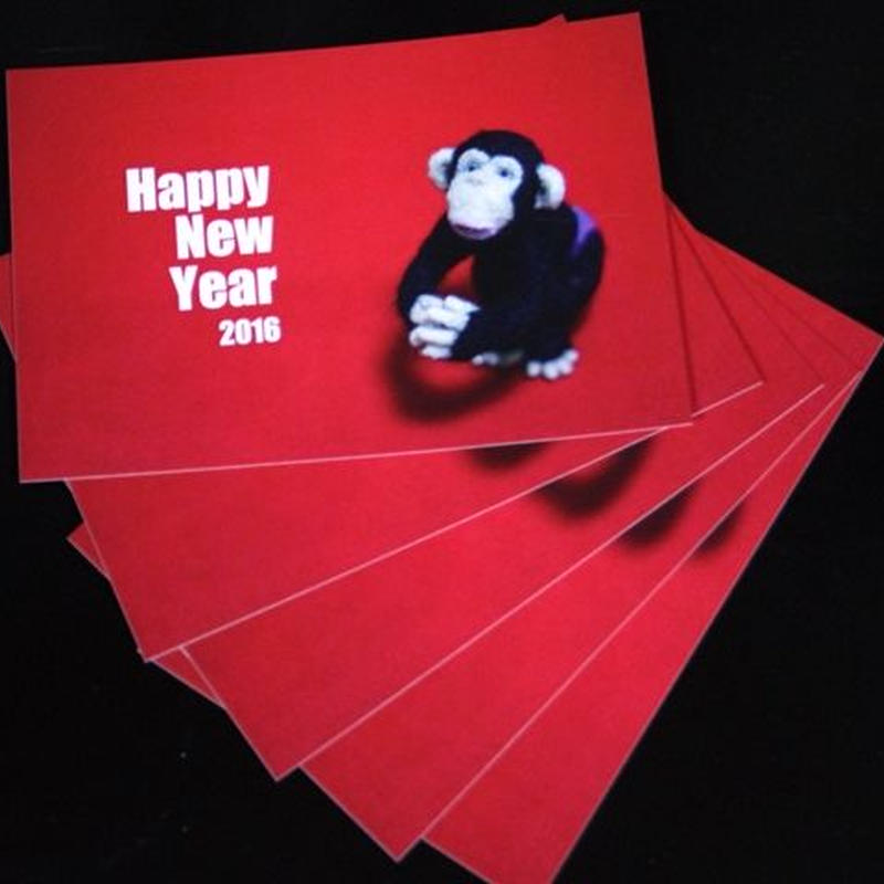 羊毛フェルトのサルの年賀はがきヨコ10枚セット Chiku Kaku