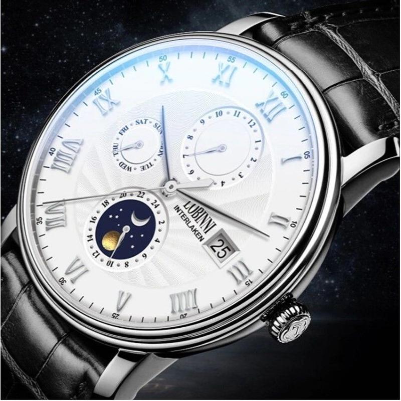 Lobinni メンズ腕時計 機械式 自動巻き ムーンフェイズ 自動日付 防水