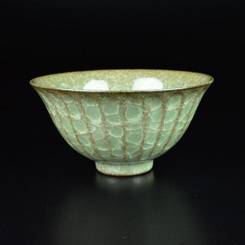作家物 峯岸勢晃 青磁 翠青瓷盃 氷裂 酒器 ぐい呑