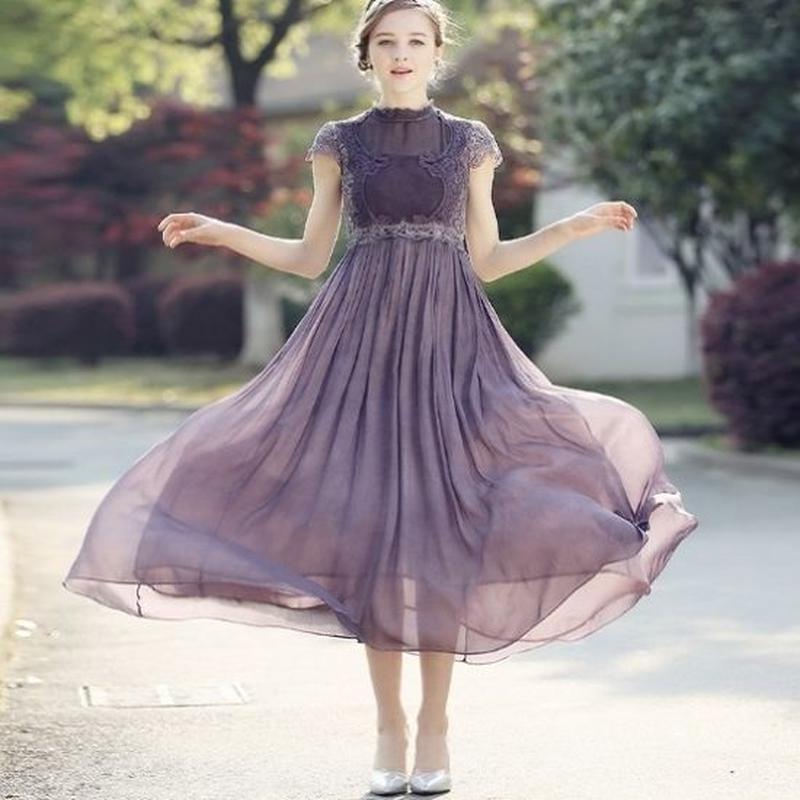 人気のファッショントレンド ラブリー紫 ワンピース コーデ 夏