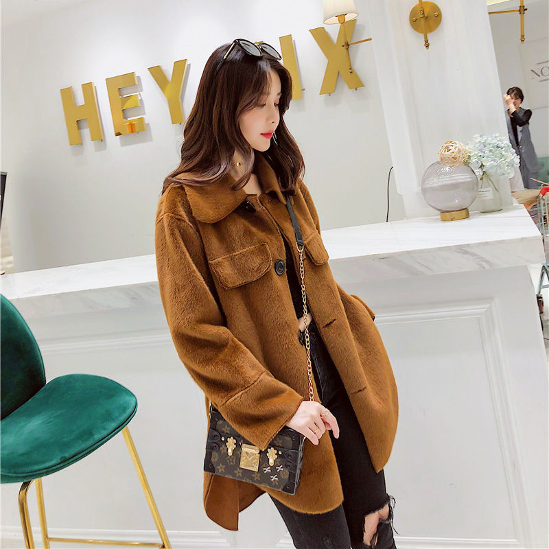 シングルボタン チェスターコート セミロング丈 ブラウン 0019