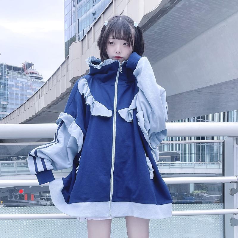 最先端 satoi blue> フリルハイネックパーカー [10月納]フリル