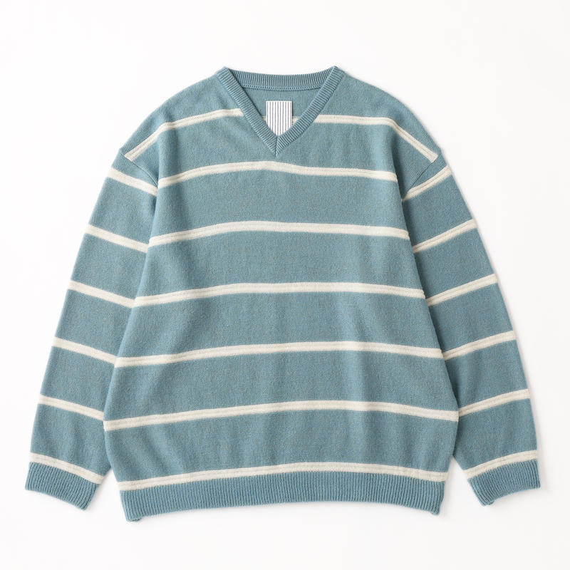 S.F.C BORDER V NECK Blue × Natural【SFCFW22KN02】(N)