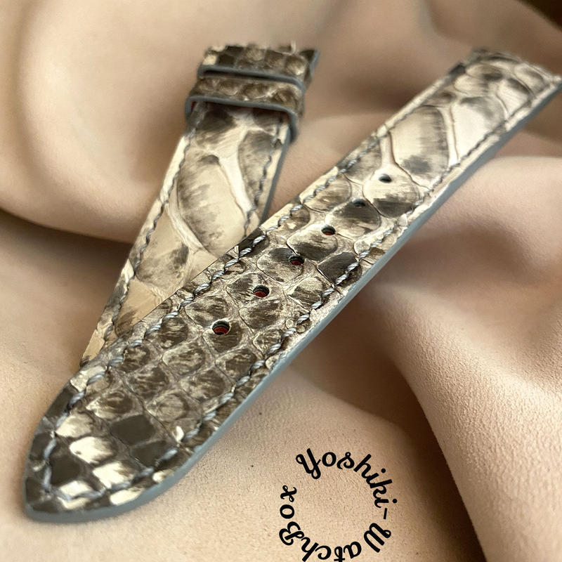 パイソン レザー 腕時計ベルト ホワイト/ブラック (ラグ幅20mm