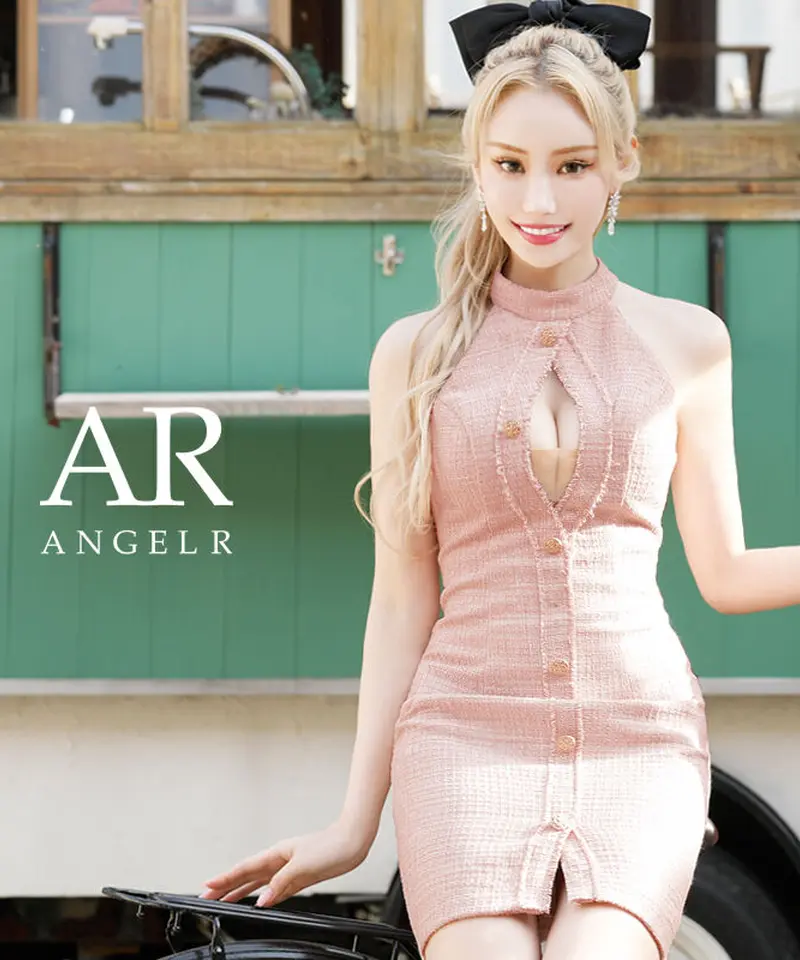 ホルターネックバストカットツイードタイトミニドレス]AngelR