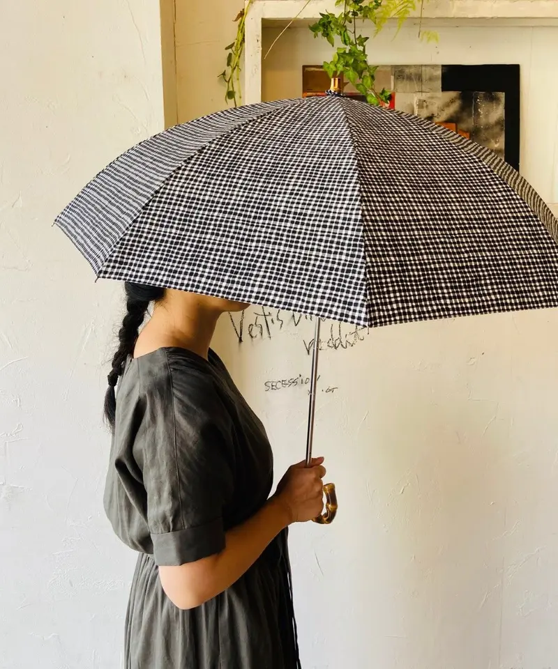 ボンボンストア　折りたたみ晴雨兼用傘 Bon Bon Store ドローイングチェック折りたたみ傘（晴雨兼用