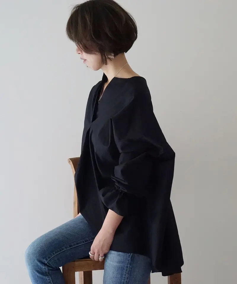 コットンブロード バッククロスブラウス ブラック | E'PICE