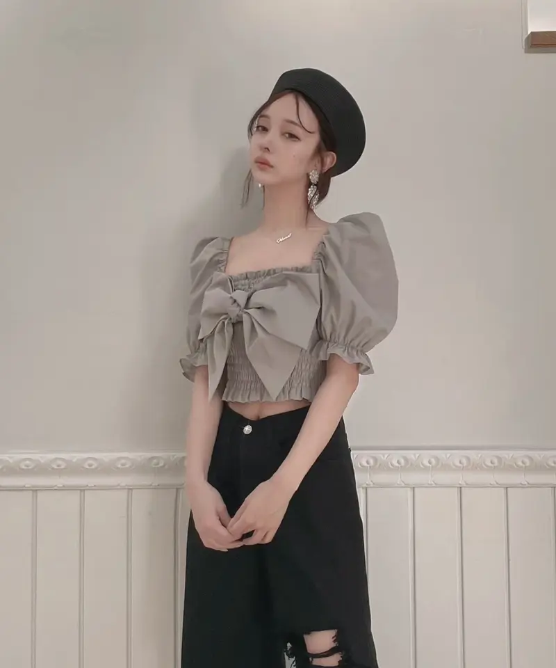 ご注意ください fictiontokyo バックリボントップス BK | tatihome.com