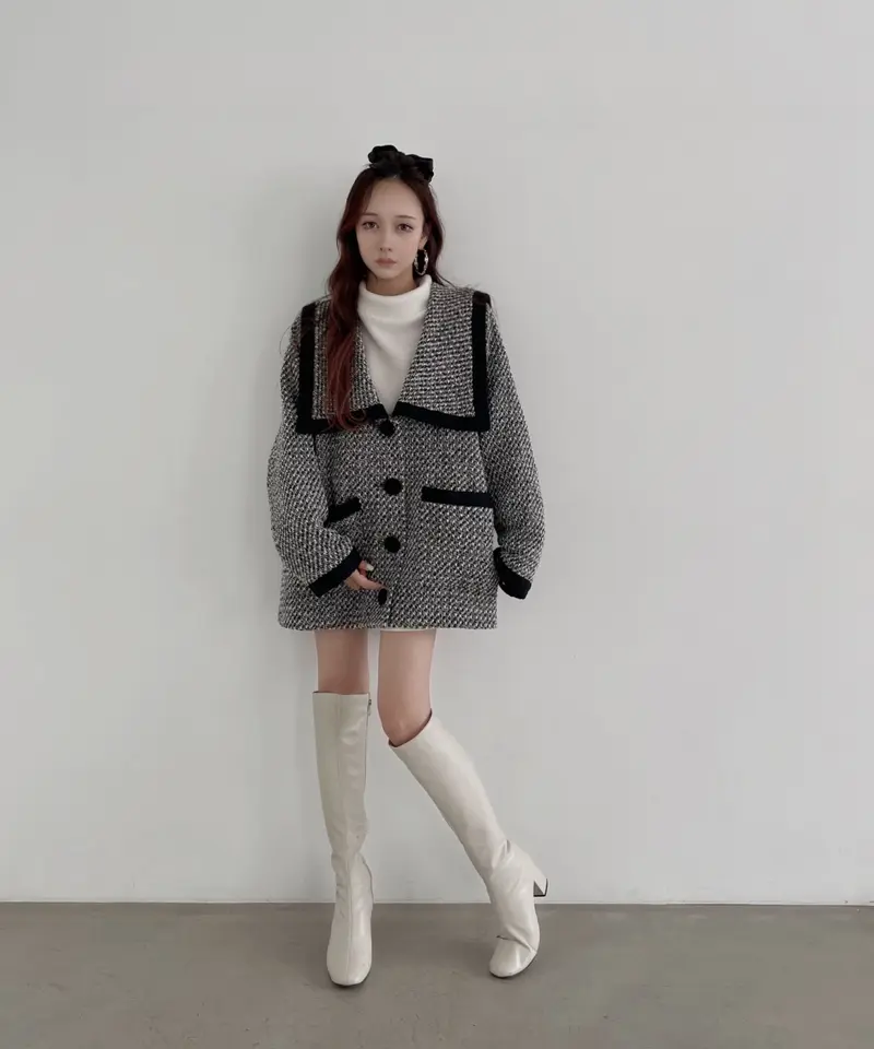 ポイント2倍 fiction tokyo セーラーツイードジャケット ホワイト