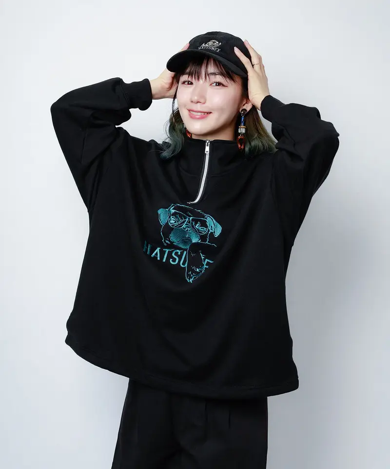 Hatsunex バイカラーKOHADA Zipプルオーバー（ブラック×グリーン