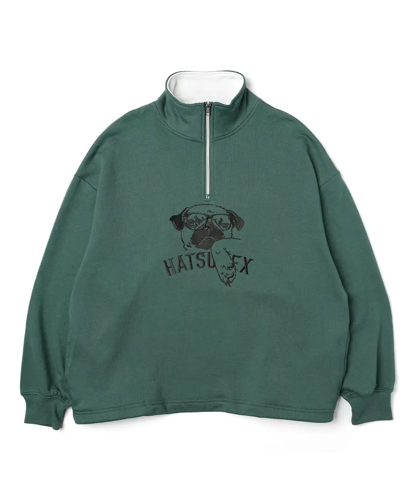 Hatsunex バイカラーKOHADA Zipプルオーバー（グリーン×ホワイト