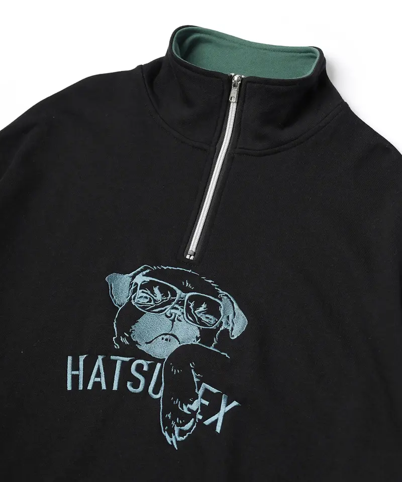 Hatsunex バイカラーKOHADA Zipプルオーバー（ブラック×グリーン
