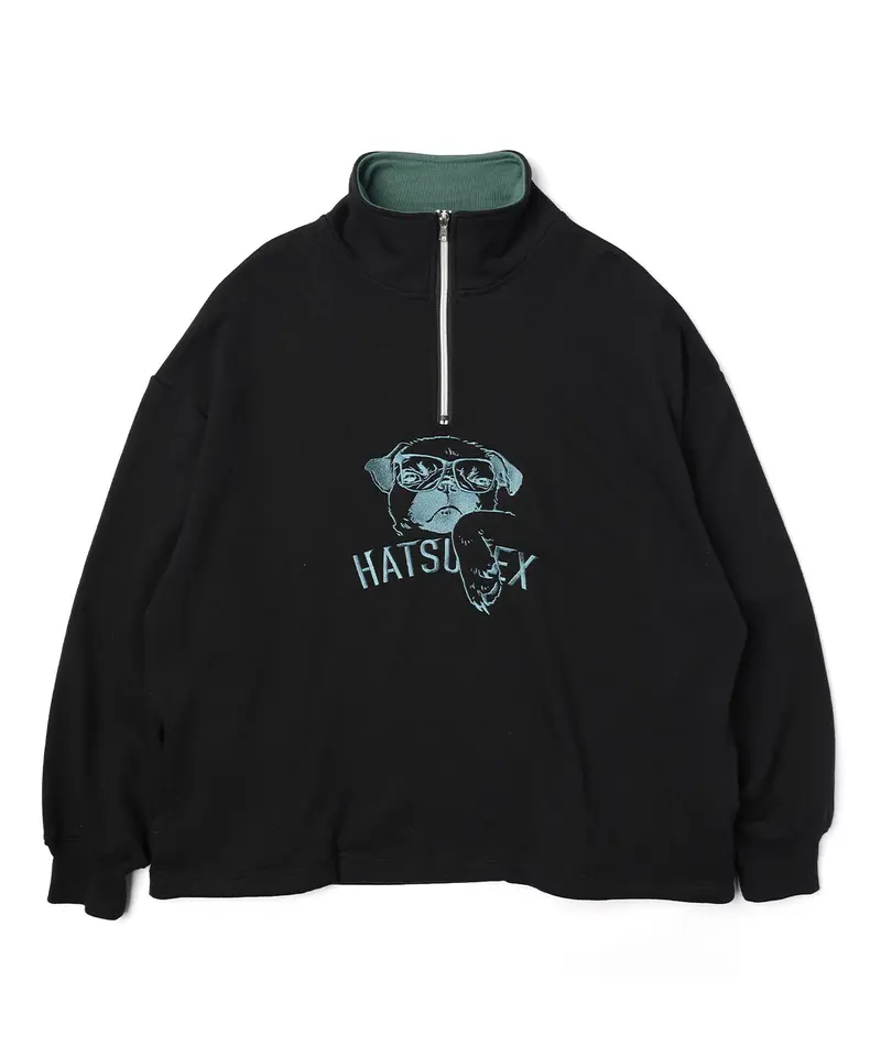 Hatsunex バイカラーKOHADA Zipプルオーバー（ブラック×グリーン
