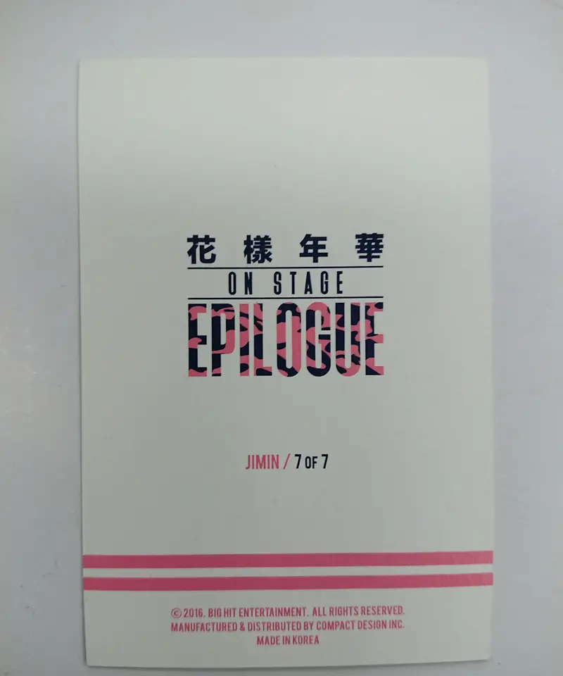 BTS【JIMIN：ミニフォトカード 7/7】 花様年華 ON STAGE EPILOGUE
