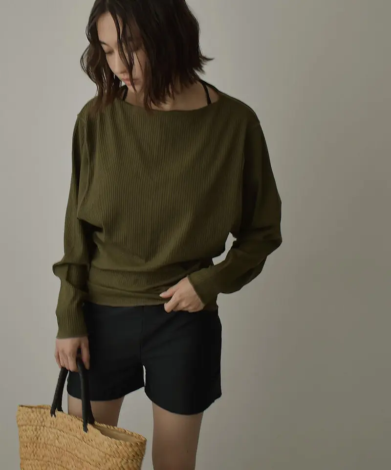 swim-05004 日本製 ドルマンスリーブ ボートネック リブラッシュガード