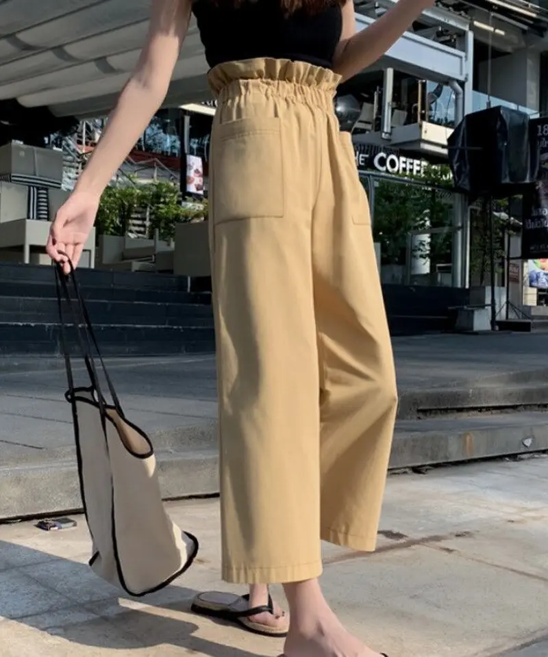 美品】ダイアグラム ベージュ ハイウェスト 裏地付き ワイドパンツ 36