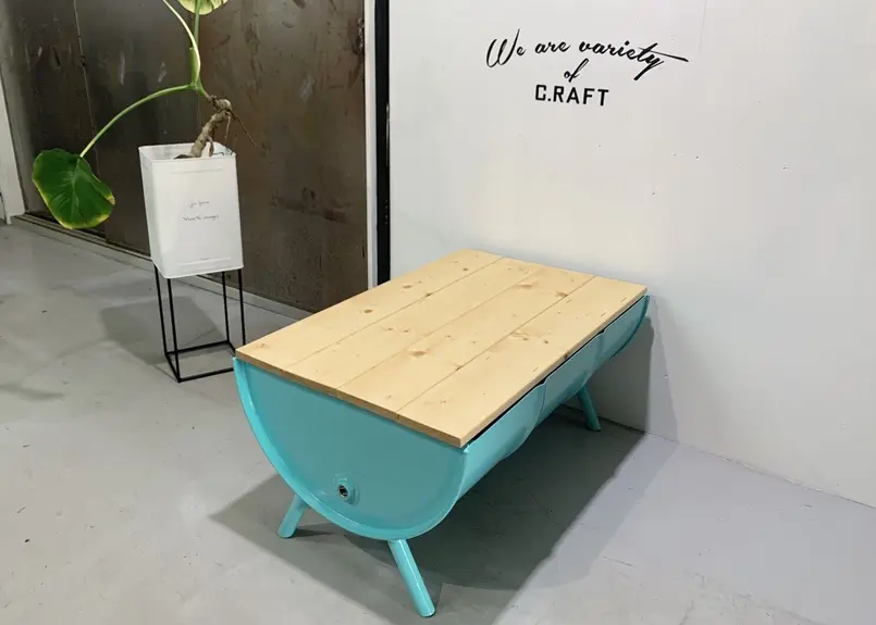 天板ウッド仕様］ドラム缶リメイク テーブル アメリカン