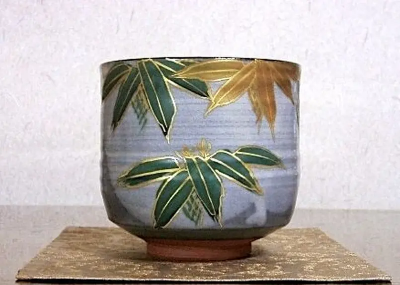 京焼・清水焼 宮川一三(香雲)作 乾山写 笹絵 茶碗 共箱 無傷 保証