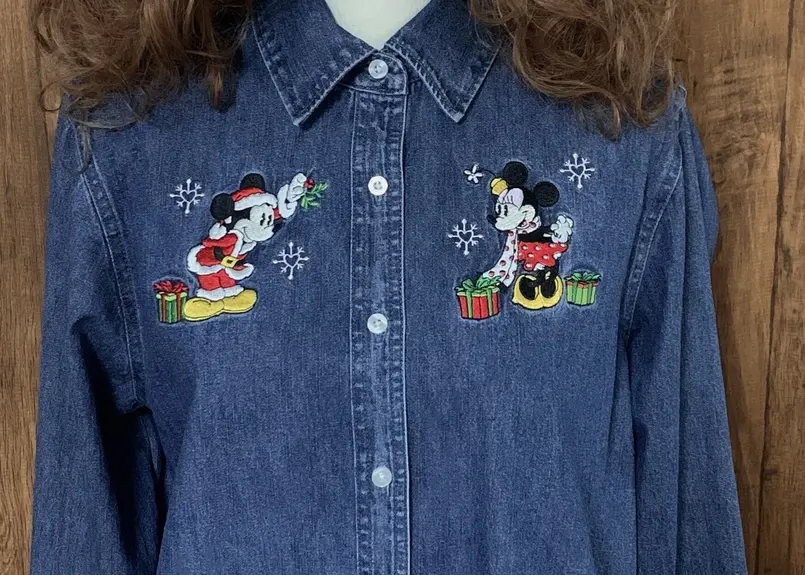 ディズニー クリスマス 刺繍 デニム シャツ ミッキー ミニー
