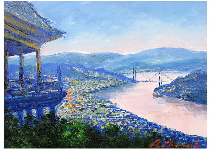 絵画「尾道風景」油絵 島本良平（額装済み）